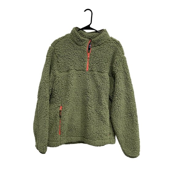 Chubbies Lasso Mens Olive Green Sherpa Pullover Jacket Coral Zippers Sz L Sweaters